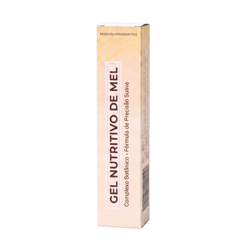 Embalagem do Gel Nutritivo de Mel Premium com fórmula botânica e suave para cuidados da pele.