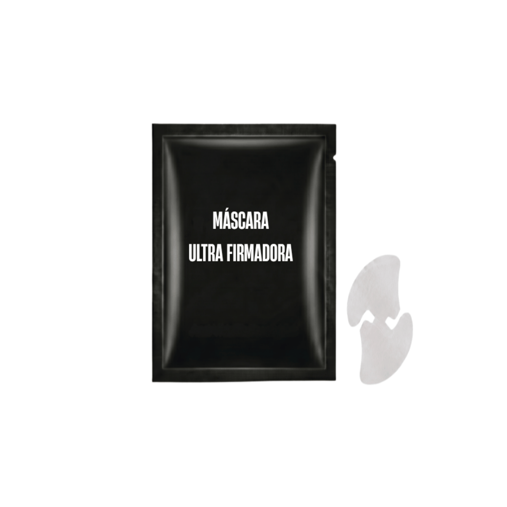 Embalagem da Máscara Ultra Firmadora com design elegante e um aplicador ao lado, ideal para cuidados com a pele.