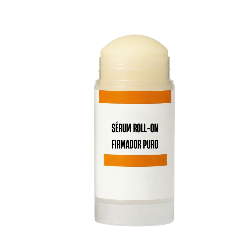 Sérum Roll-on Firmador Puro em embalagem estilizada, ideal para cuidados diários com a pele.