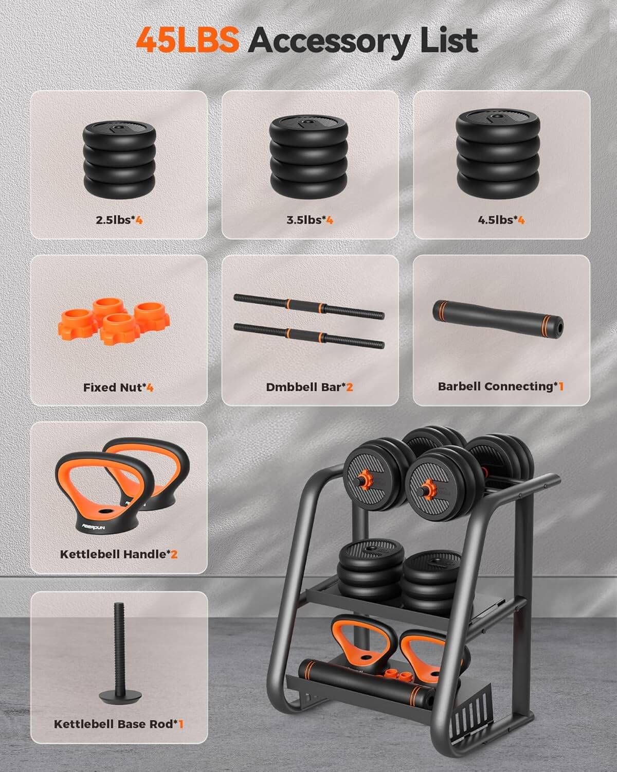 Pura Natureza Força Modular 45LBS accessory list including weights and components for versatile strength training.