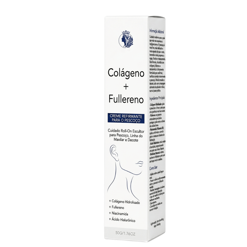 Creme de Pescoço Refirmante de Luxo com colágeno e fullerene para pele suave e firme.