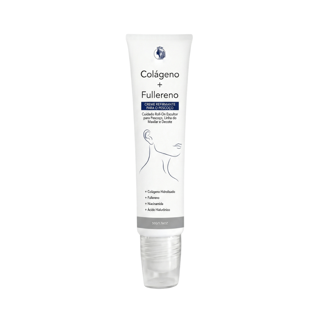 Creme de Pescoço Refirmante de Luxo com colágeno e fullerena para pele suave e firme.