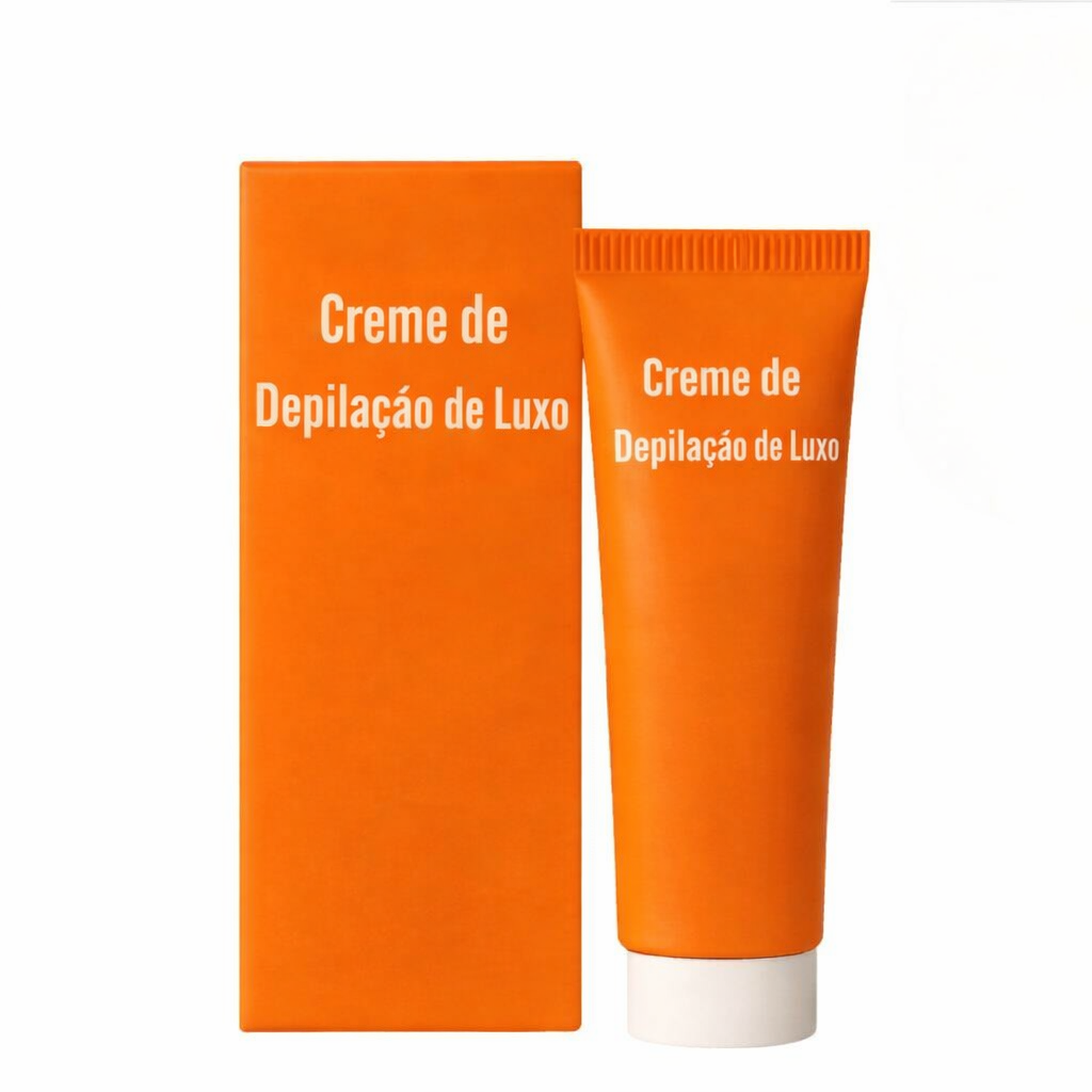 Creme Depilatório Premium em embalagem laranja, ideal para uma pele suave e sedosa.