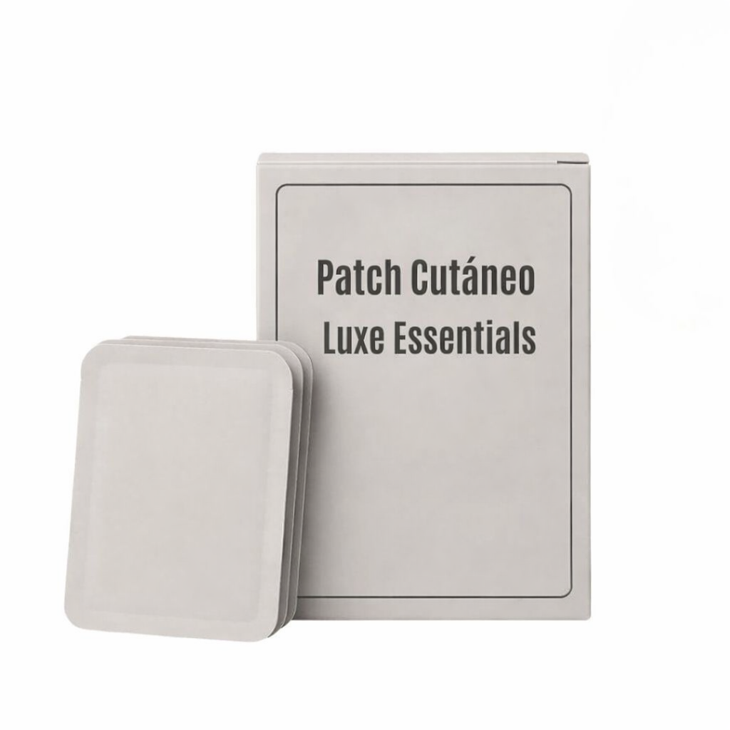 Embalagem do Patch Cutâneo Luxe Essentials com adesivos para cuidados da pele.