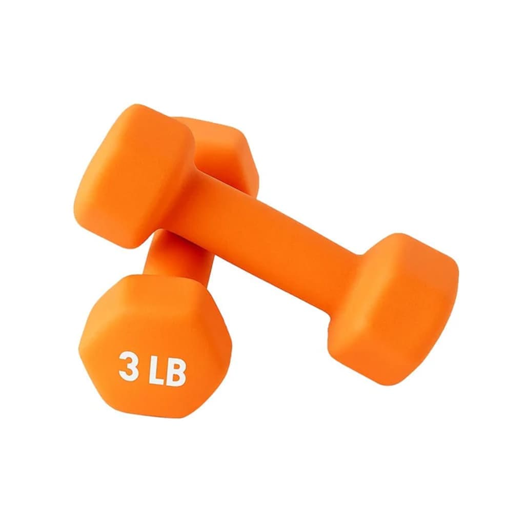Pura Natureza ForçaFlex dois halteres laranja de 3 lb, ideais para fortalecer mãos e dedos.