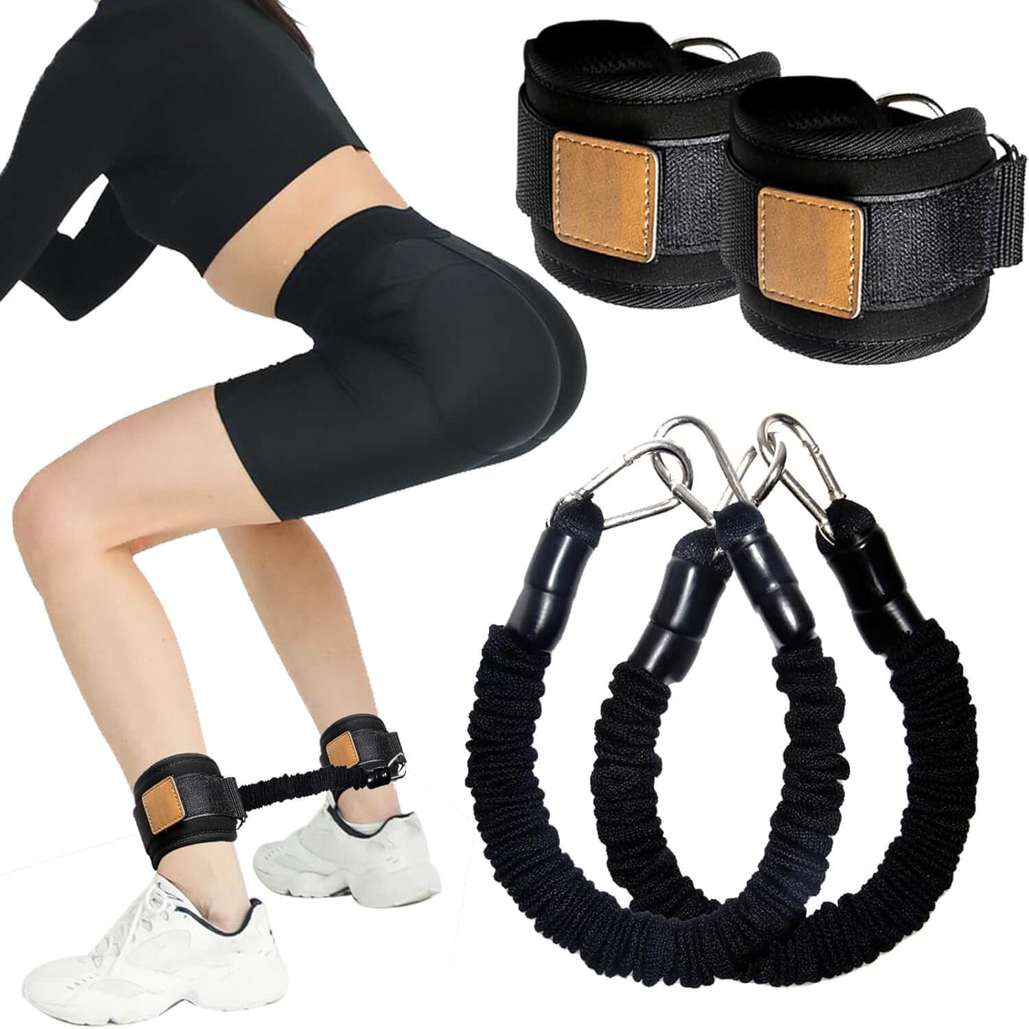 Pura Natureza GluteStrap mostrando faixas de resistência para tonificar glúteos e pernas durante treinos em casa.