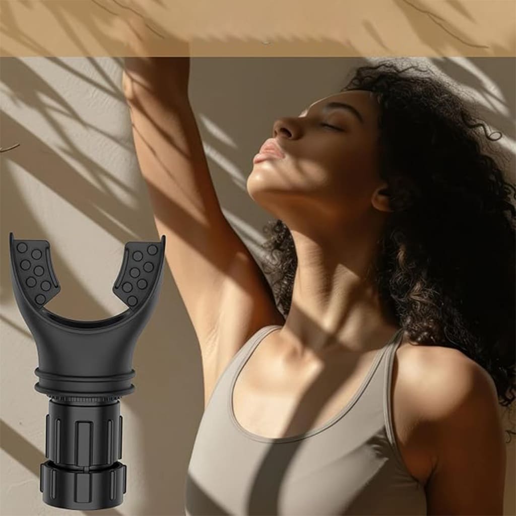 Pura Natureza RespiraClip with a woman enjoying fresh air and improved posture in a serene setting.